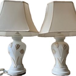 2 Vintage French Porcelain Lamps With 3D Tulips