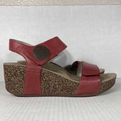 Abeo Bio System Una Size 8 Womens Sandals Red Beige Brown Leather Strappy Wedges