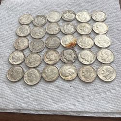 (30)  Thirty 1964 Roosevelt Silver Dimes