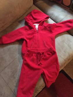 6-12mo comfy red fleece outfit