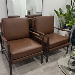 Set of 2 Modern Leather Accent Chairs – Excellent Condition