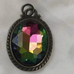 Handcrafted Rainbow Rhinestone Oval Pendent