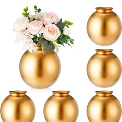 6 Pcs Gold Vase Decorative 5.1 Inch Gold Flower Vase