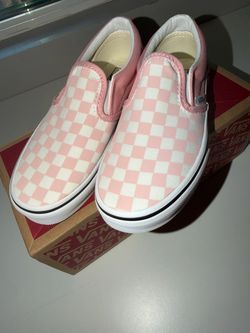 Girls Vans pink checkered slip ons