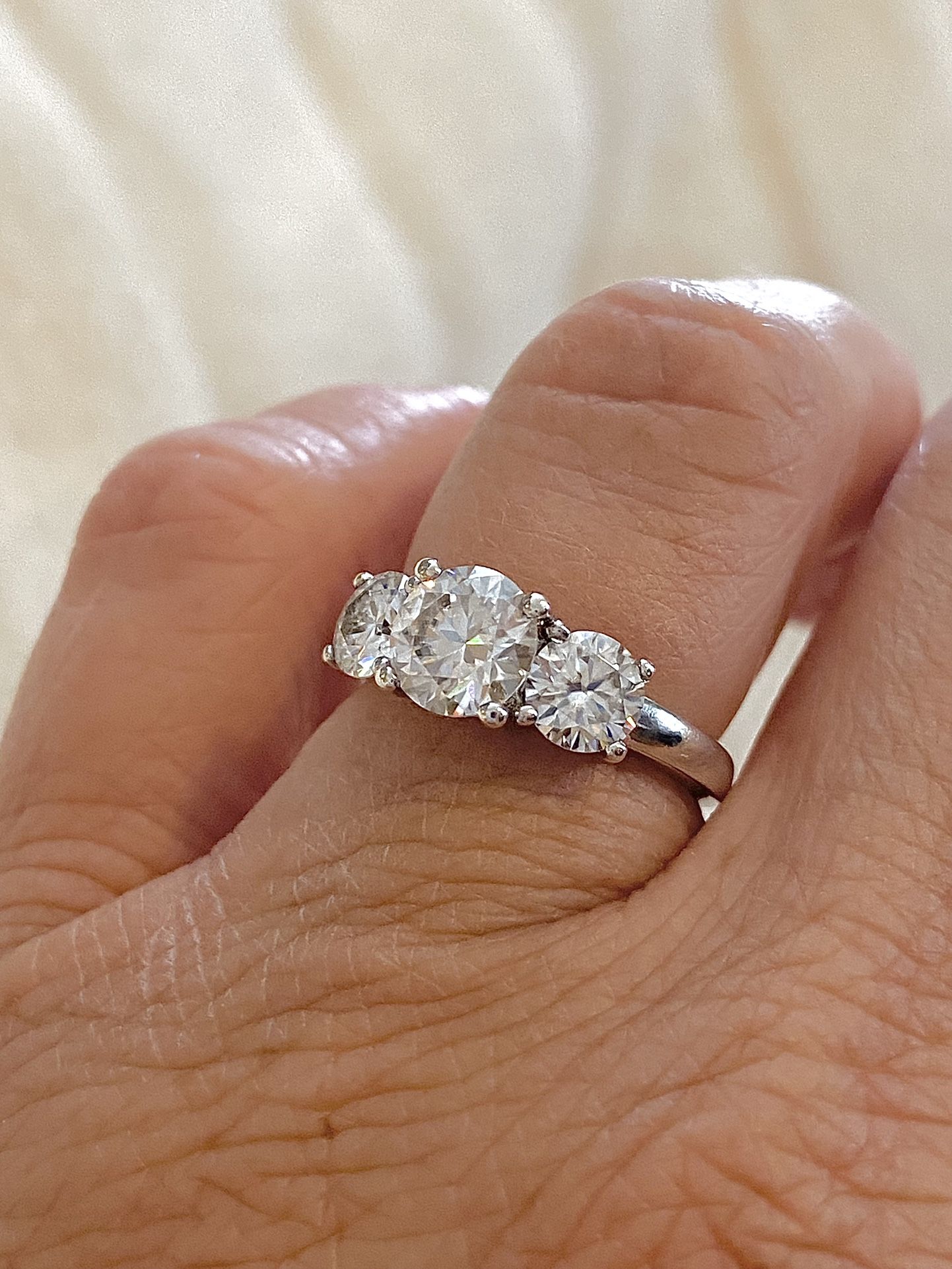 NEW! 2CT. Round Brilliant ( 3 Stone ) Certified Genuine Moissanite Gemstone Promise Ring, Please see Details ๐