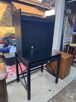 WORLD MARKET BLACK DESK WITH HAND MADE REMOVABLE HUTCH TOP