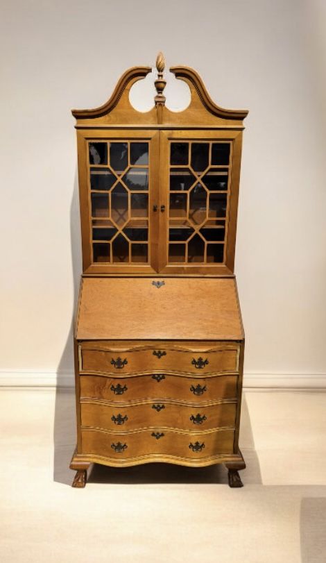 Beautifully crafted Antique Monitor brand maple drop front court secretary desk hutch cabinet .
