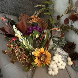 Bag of Artificial Flowers, Stems, Leaves Etc for Crafting    Some new with tags and some smaller opened items 