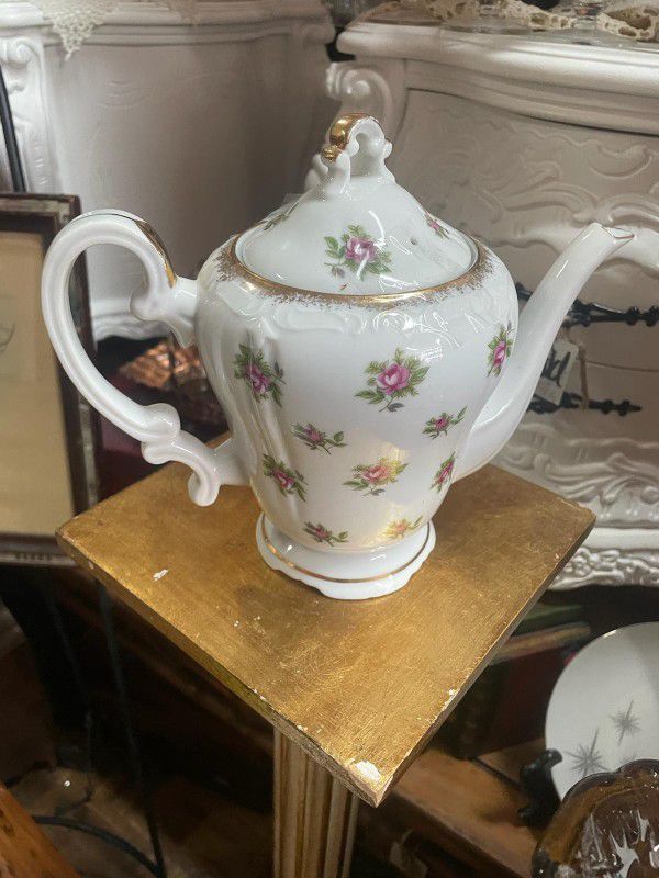 Antique Floral Flower Teapot 