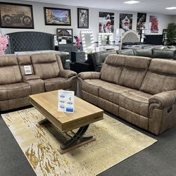 2PC Brown Sofa & Loveseat 