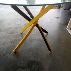 Modern Two Tone Black And Yellow Dining Table With Chairs And Yellow And White Front Door With Frame All New