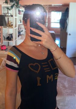 Pianurastudio Black & gold beaded tank top with gold glitter graphics