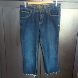 Dj&amp;C Jeans Blue Ankle Cropped Denim Straight Leg Raw Hem Stretch - Size 30 