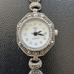 Sterling Silver Garnet Quartz Watch 