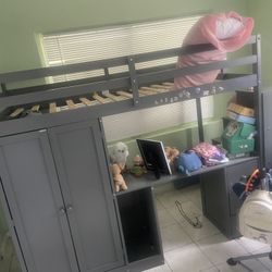 Like New Bunk Bed With  Built In Closet , Desk And Stairs W Storage 