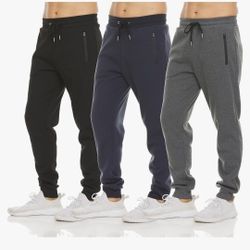 PURE CHAMP Mens 3 Pack Fleece Active Athletic Workout Jogger Sweatpants for Men with Zipper Pocket and Drawstring 
