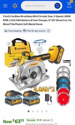 Kitesder 5 Inch Cordless Brushless Mini Circular Saw, 3-Speed, 6900 RPM, 2.0/4.0Ah Battery & Fast Charger