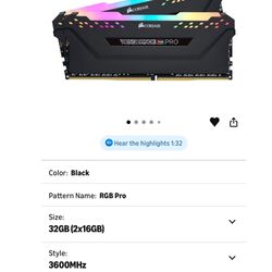 CORSAIR Vengeance RGB PRO DDR4 RAM 32GB (2x16GB) 3600MHz CL18-22-22-42 1.35V Intel AMD Desktop Computer Memory - Black