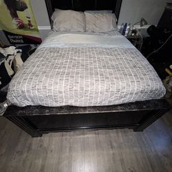 Black Marble Finish Bed Frame with Silver Trimmings