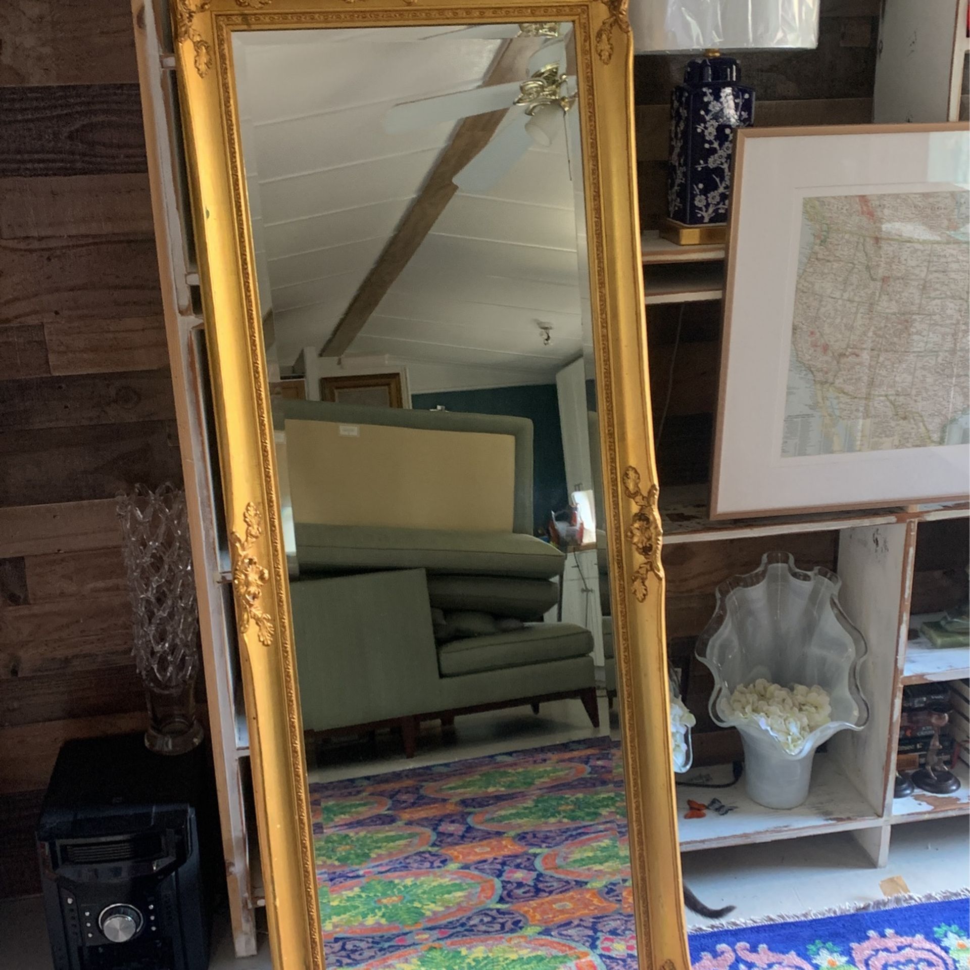 Dressing Mirror W/ Antique Gold Tinted Frame