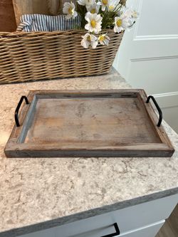 Wood tray with metal handles $8