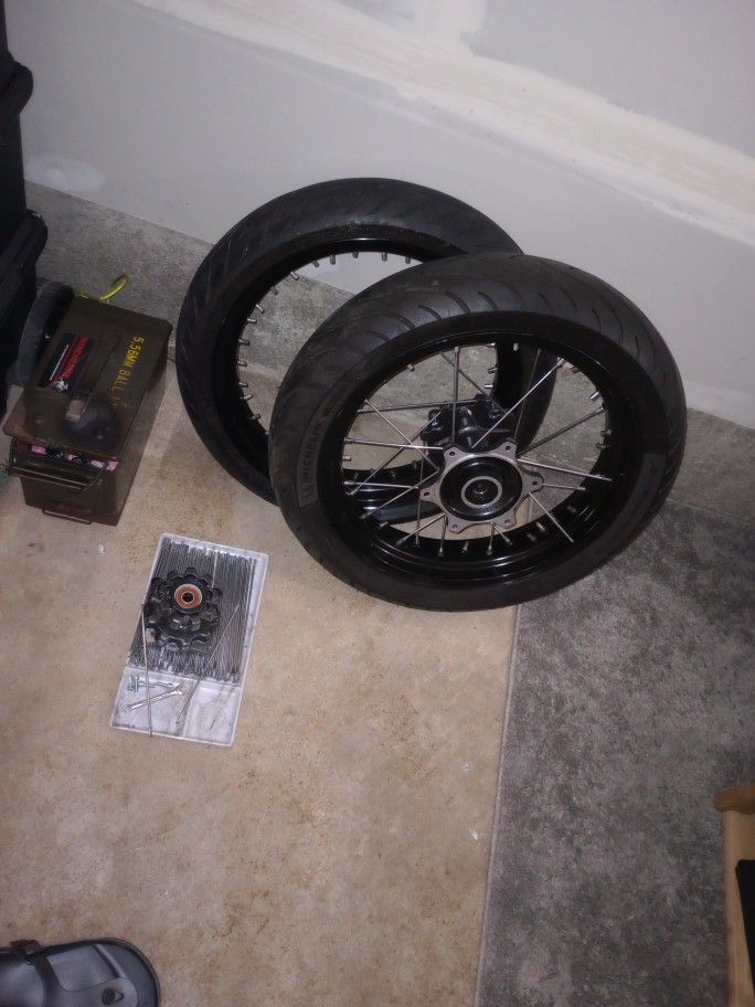 Hubs Just Got Black Galaxy Painted Spokes Just Got Chromed. U Do The Rest 17 In DID Supermoto Rims Front 3 Rear 3.5 Inches