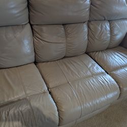 Leather Recliner Sofa - Beige