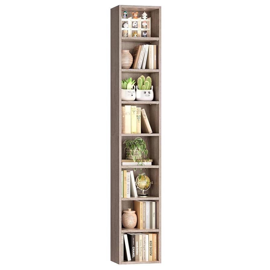 8-Tier Media Tower Rack, 11.6 X 9.3 X 70.9 Inches CD DVD Slim Storage Cabinet with Adjustable Shelves, Tall Narrow Bookcase Display Bookshe