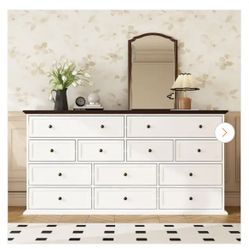 FUFU&GAGA 12-Drawer White Wood Dresser Storage Cabinet Vintage Style 31.5 in. H x 61 in. W x 15.7 in. D