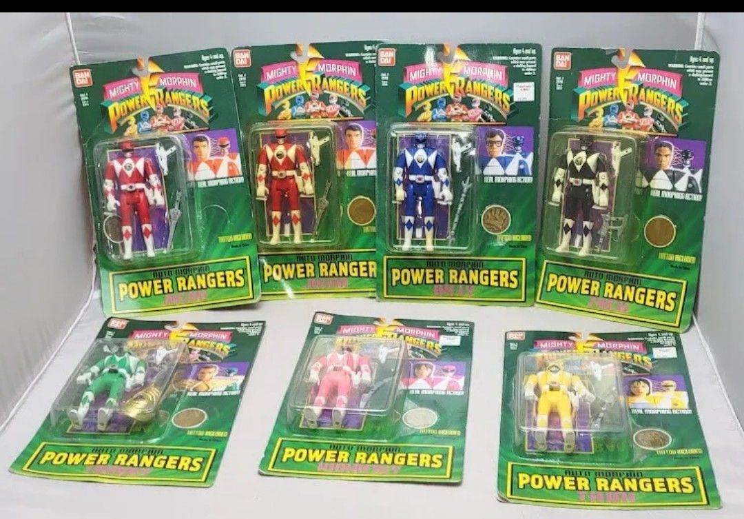 7 Vintage BANDAI Mighty Morphin Power Rangers 1994 Factory Case