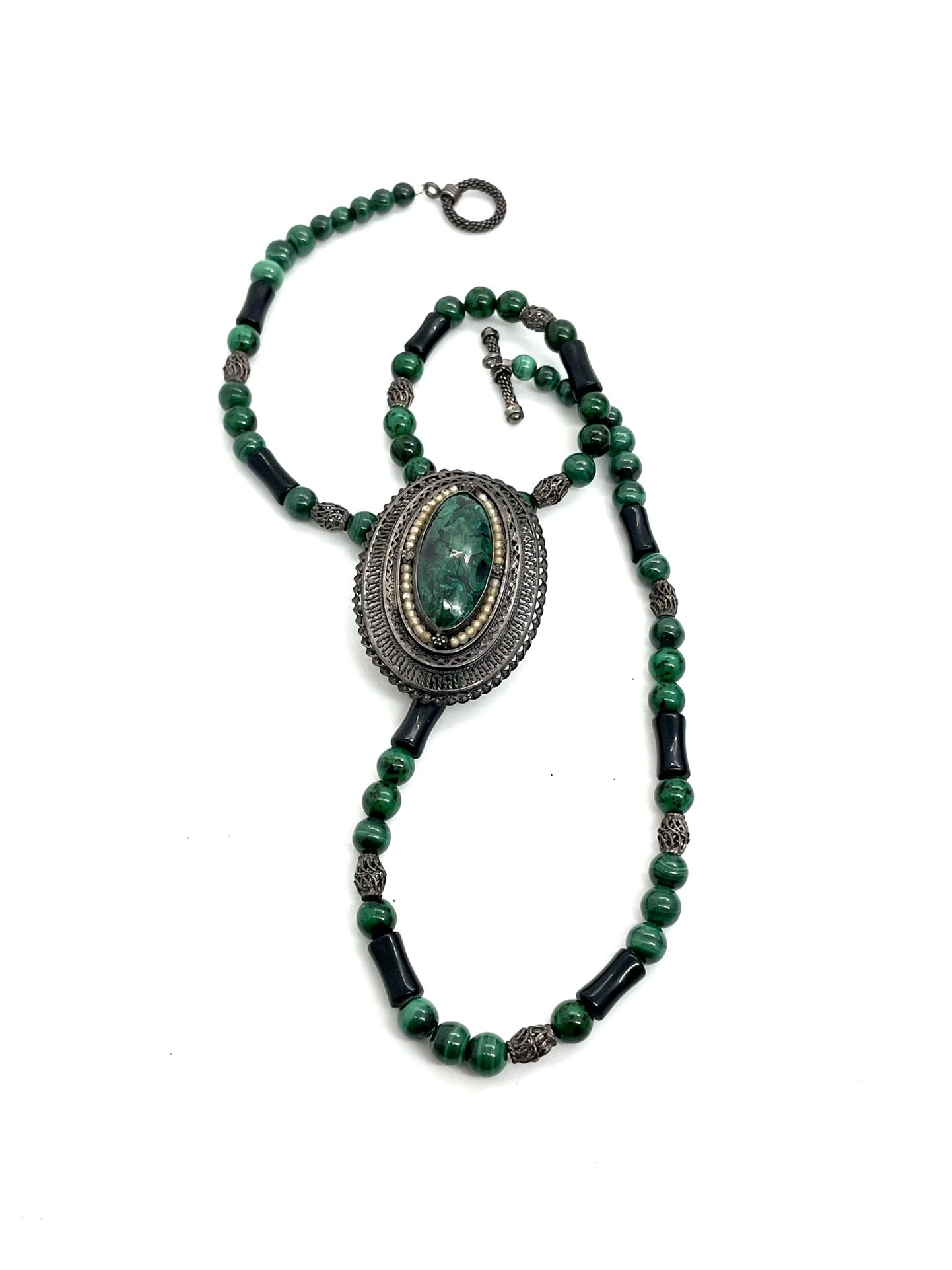 Handmade Malachite Onyx Silver Necklace 