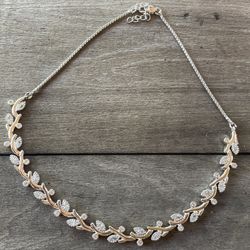 Sterling Silver Vine and leaf  Cz Necklace