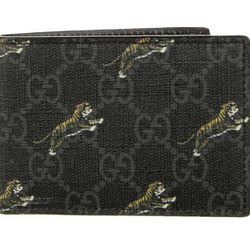 Authentic Gucci Black/Grey GG Supreme Canvas Tiger Print Bifold  Limited Edition wallet