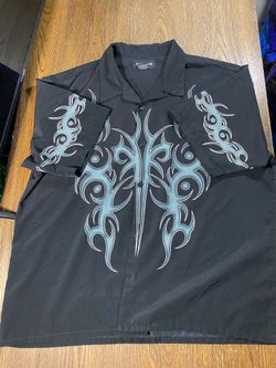 VTG Tribal Dragon Black Button Down Flame Shirt No Boundaries Hawaiian 26pit2pit