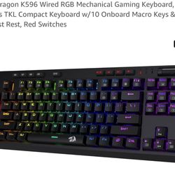 Redragon K596 Wired RGB Mechanical Gaming Keyboard, 87 Keys TKL Compact Keyboard w/10 Onboard Macro Keys & Wrist Rest, Red Switches