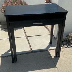 Solid Wood Side Table Computer Work Desk w/Wheels Black Drawer (Silver Lake)
