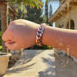 Rose Gold Miami Cuban Link Bracelet 14k Handmade Heavy