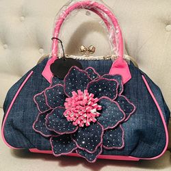 Rose Blossom Denim  Large Handbag  👛