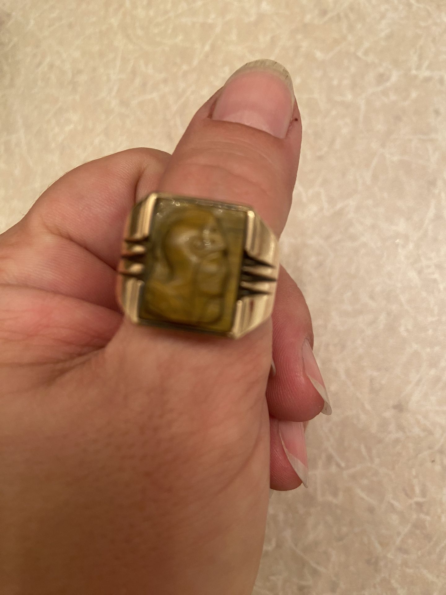 1946 Mens 10K Yellow Gold Size 8 INTAGLIO RING CAMEO SOLDIER