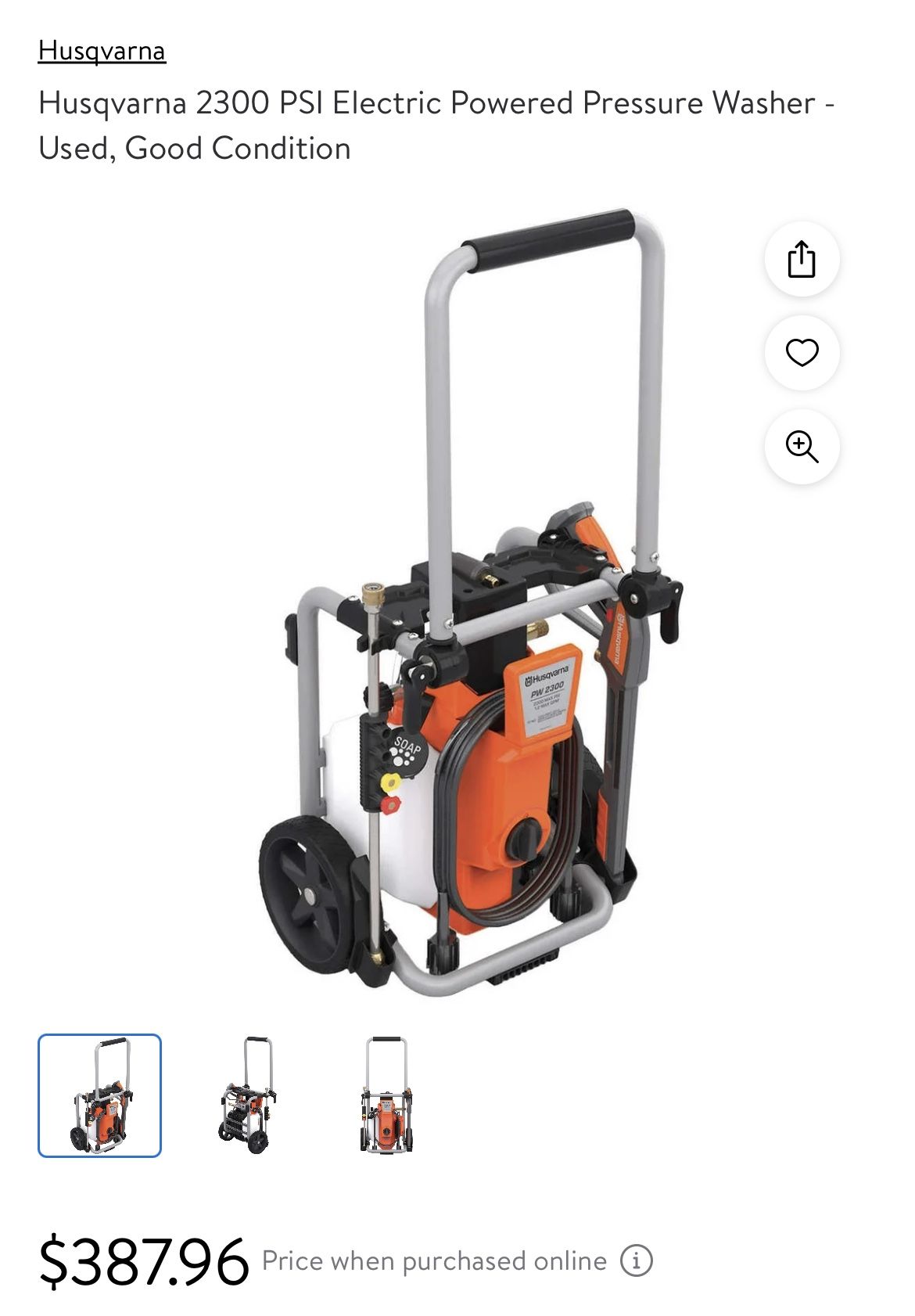 Husqvarna 2300 PSI Electric Powered Pressure Washer - Used, Good Condition