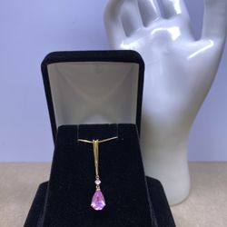 14K Pear Pink Topaz Pendant 