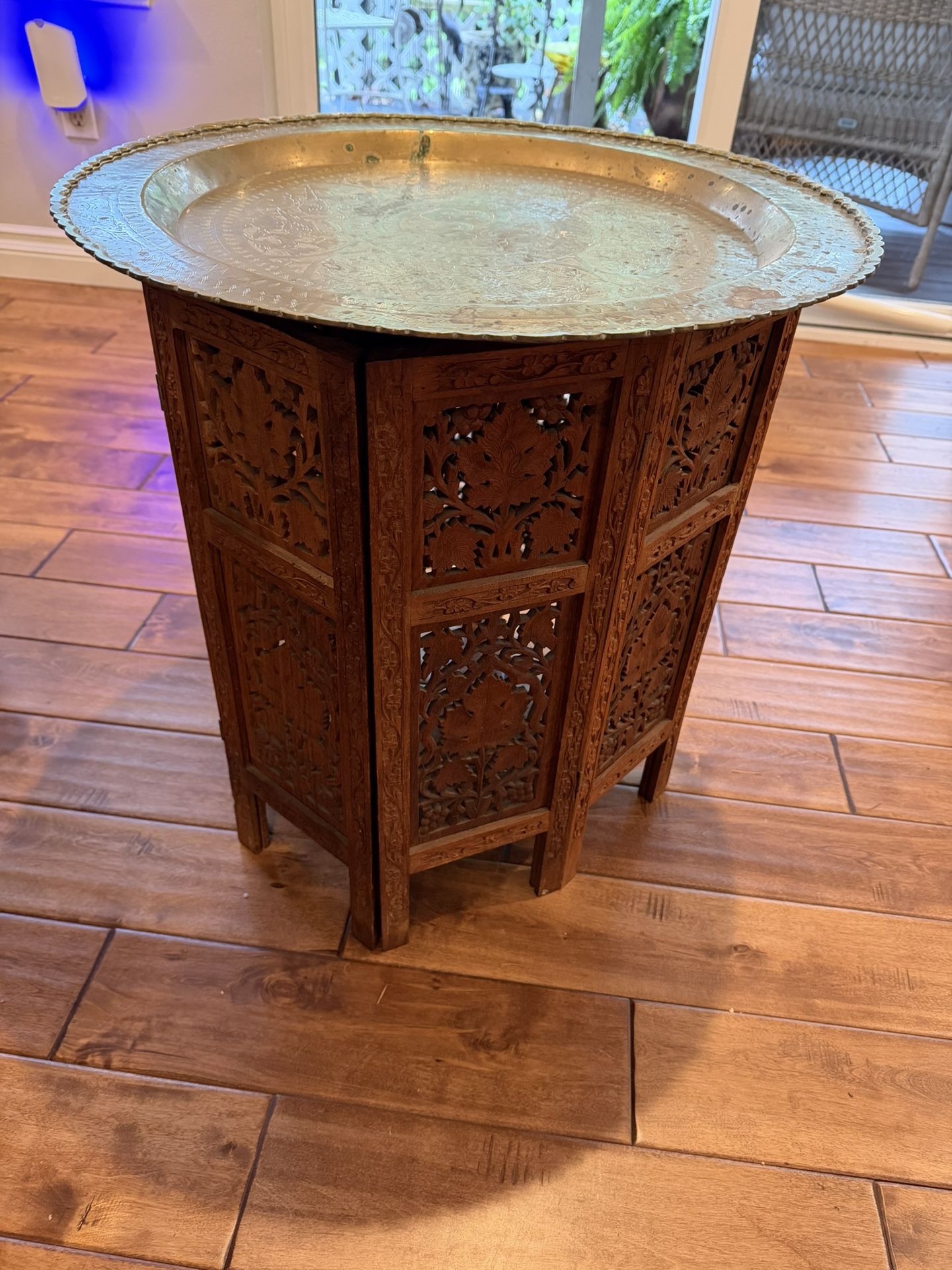 Beautiful Asian Antique Brass And Wood Table