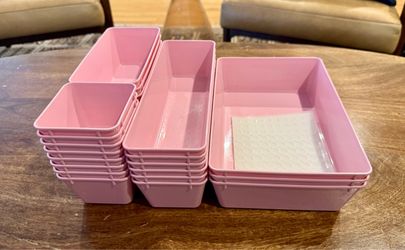 25Pcs, 4-Sizes, Bubblegum Pink Drawer Organizers Trays