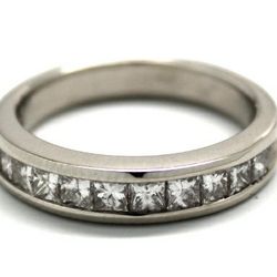 Mens Square-Cut Diamond/14K White Gold Band