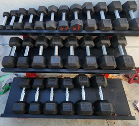 REP FITNESS 5-50LB, & 60lb pair dumbbells and rack