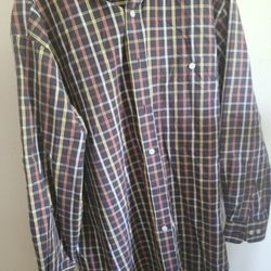 Orvis Shirt Mens XL Brown Plaid Long Sleeve Button Down Vintage Made in Hong Kong