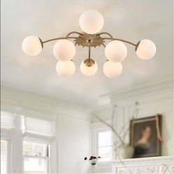 8-Light Flush Mount Bubble Chandelier Ceiling Light Gold and White 32.9"
Vintage 8 Arms Blossom Accent, Milk Glass Sputnik Light, Small Low-Profile Ce