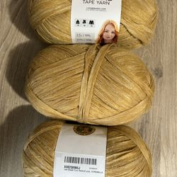 (3) Lion Brand Tape Yarn -citronella 