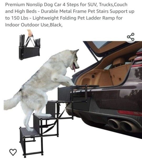 MAXPAMA Premium Nonslip Dog Car 4 Steps for SUV, Trucks,Couch and High Beds - Durable Metal Frame Pet Stairs Support up to 150 Lbs - Lightweight