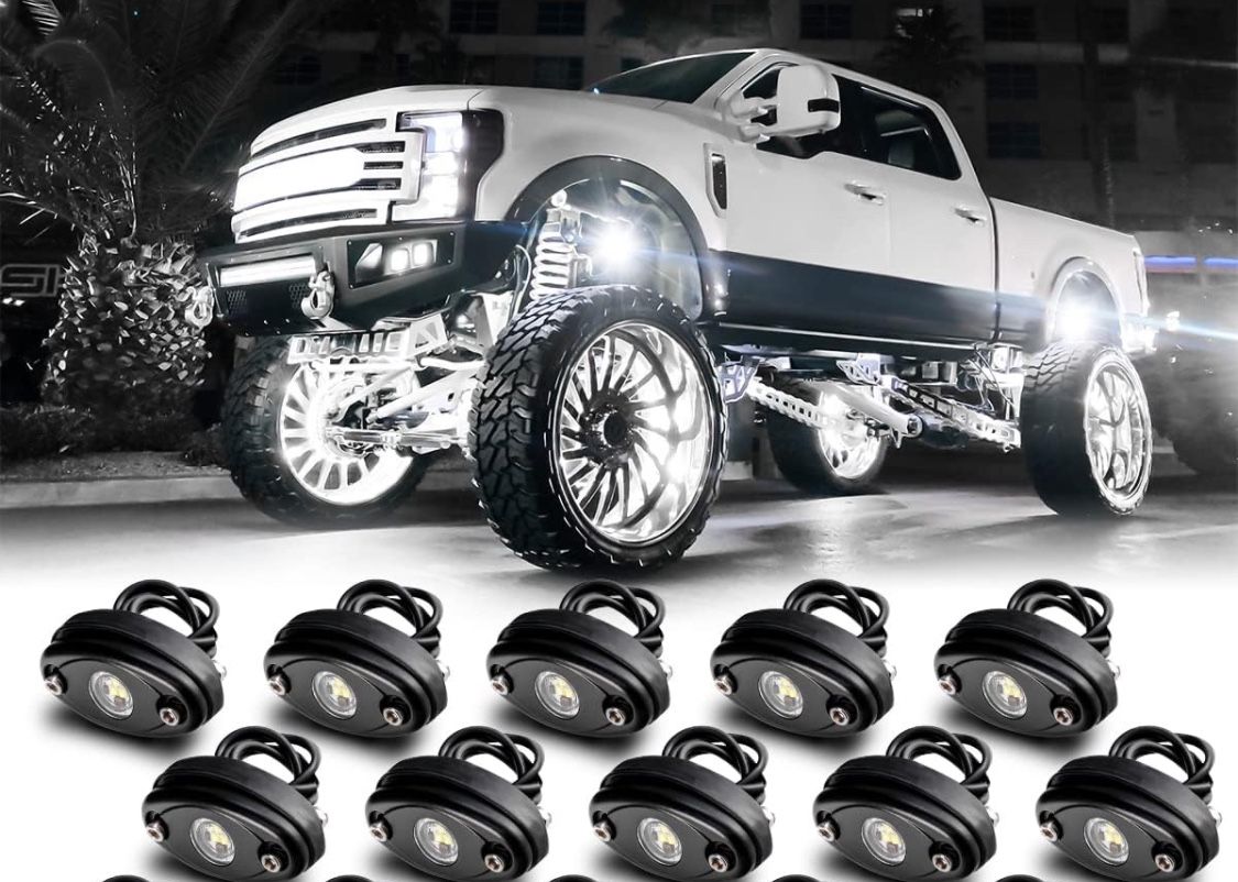 LED Rock Lights White 10pcs Pure White Offroad Rock Lights Bright for Jeep Trucks RZR ATV SUV UTV RV Pickup Boat Car Underglow Waterproof Underbody